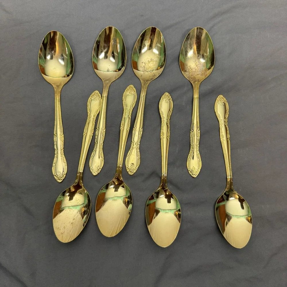 Unbranded Flatware Set 45pc Gold Tone Vintage 70s 80s Floral Stainless Service 8